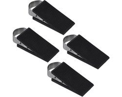 deurwig set van 4 - rubber en rvs - antislip - 3 x 5 x 12,5 cm - zwart-zilver