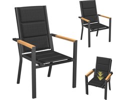 Devoko Aluminium Tuinstoelen 2x -Tuinstoel met armleuningen in houtnerfstructuur - Teslinstof + sneldrogend katoen - Stapelbaar - Hoge rugleuning - Versterkte boogconstructie-65x58x99 cm-160 kg-Geschikt voor kamperen, terrassen en tuinen-Donkergrijs