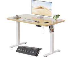 Devoko Elektrisch Hoogteverstelbaar Bureau - Zit-Sta Bureau 100x60 cm - Digitaal Display met 2 Geheugenstanden en Zitherinnering - Wit/Beige