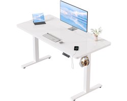 Devoko Elektrisch Verstelbaar Zit-Sta Bureau 100x60 cm Breed – Hoogte 73–118 cm – 2 Geheugenstanden, Zit-Herinnering, LED-Display en USB – Draagvermogen 70 kg – Wit