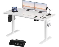 Devoko Elektrisch Zit-Sta Bureau 140x70 cm – 18 mm Dik Tafelblad – 3 Geheugenstanden – USB en Zit-alarm – Kabelmanagement – Wit frame met wit blad