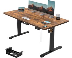 Devoko Elektrisch Zit-Sta Bureau 160x80 cm - 18 mm Bureaublad - Zit-herinnering - USB-poort - Gebrand houtlook/Zwart