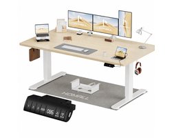 Devoko Elektrisch Zit-Sta Bureau 160x80 cm – 18 mm Dik Tafelblad – 3 Geheugenstanden – USB en Zit-alarm – Kabelmanagement – Wit frame met houtkleurig blad