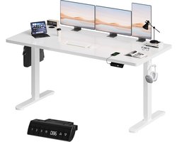 Devoko Elektrisch Zit-Sta Bureau 160x80 cm – 18 mm Dik Tafelblad – 3 Geheugenstanden – USB en Zit-alarm – Kabelmanagement – Wit frame met wit blad