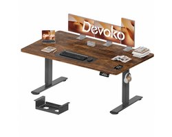 Devoko Elektrisch Zit-Sta Bureau 160x80 cm – 18 mm Dik Tafelblad – 3 Geheugenstanden – USB en Zit-alarm – Kabelmanagement – Zwart frame met donker houtlook blad