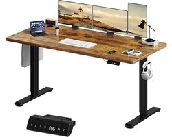 Devoko Elektrisch Zit-Sta Bureau 160x80 cm – 18 mm Dik Tafelblad – 3 Geheugenstanden – USB en Zit-alarm – Kabelmanagement – Zwart frame met donker houtlook blad