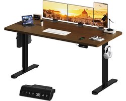 Devoko Elektrisch Zit-Sta Bureau 160x80 cm – 18 mm Dik Tafelblad – 3 Geheugenstanden – USB en Zit-alarm – Kabelmanagement – Zwart frame met walnootkleurig blad