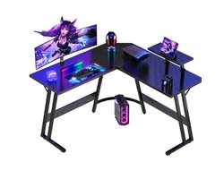 Devoko L-Vormig Bureau 120 x 120 cm – Met Klein Bureautje – Carbon Fiber Textuur – E1 MDF Blad – Zwart