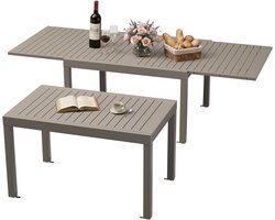 Devoko Tuintafel van aluminium - uitschuifbare - verstelbare tafelpoten - 130/260 x 80 cm - 6-10 personen - 200KG - antiroest, waterdicht, krasbestendig, lichtgewicht en gemakkelijk mee te nemen - uittrektafel voor tuin-terras -Bruin