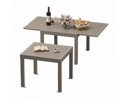 Devoko Tuintafel van aluminium - uitschuifbare - verstelbare tafelpoten - 80/160 x 80 cm - 4-8 personen - 200KG - antiroest, waterdicht, krasbestendig, lichtgewicht en gemakkelijk mee te nemen - uittrektafel voor tuin-terras -Bruin