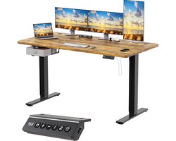 Devoko Zit-Sta Bureau 160x80 cm - Elektrisch Verstelbaar Bureau - Met Stoffen Lade - Zit-Alarm - Digitaal Display - USB - Bruin