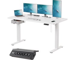 Devoko Zit-Sta Bureau 160x80 cm - Elektrisch Verstelbaar Bureau - Met Stoffen Lade - Zit-Alarm - Digitaal Display - USB - Wit