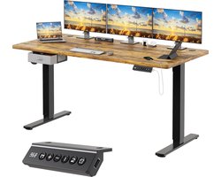 Devoko Zit-Sta Bureau 180x80 cm - Elektrisch Verstelbaar Bureau - Met Stoffen Lade - Zit-Alarm - Digitaal Display - USB - Bruin
