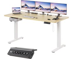 Devoko Zit-Sta Bureau 180x80 cm - Elektrisch Verstelbaar Bureau - Met Stoffen Lade - Zit-Alarm - Digitaal Display - USB - Wit/Beige