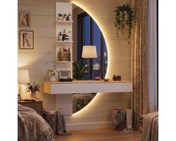 Devoko Zwevende Kaptafel met Spiegel en LED-verlichting – 3 Lichtkleuren – 2 Laden en 3 Open Opbergvakken – 106 × 40 × 143 cm – Wit