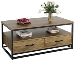 DeXem salon tafel met lades 110X15X10cm - Salontafel woonkamertafel met laden en open opbergruimte - woonkamer salontafel hout - kantoor Industrieel