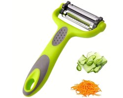 Deze 3-in-1 roterende dunschiller kan worden gebruikt Geschikt voor het raspen van fruit, groenten, kool, salades, wortelen, aardappelen en andere ingrediënten. Het is een multifunctionele keukenrasp en -snijder.