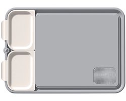 Deze grijze plastic snijplank voor groenten heeft een uitneembaar blad, is antibacterieel en schimmelwerend en is geschikt voor het snijden van fruit, groenten en vlees in de keuken. Hij is vaatwasmachinebestendig en draagbaar voor thuisgebruik.