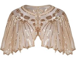 Deze kanten sjaal met pailletten in vintage-stijl is perfect voor formele avondjurken, bruiloftsgasten en bruiden, Abrikoos