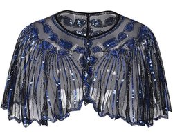Deze kanten sjaal met pailletten in vintage-stijl is perfect voor formele avondjurken, bruiloftsgasten en bruiden, Zwartblauw