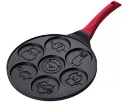 Deze pannenkoekenpan met handvat heeft 7 vormpjes in de vorm van dieren, is voorzien van een antiaanbaklaag, geschikt voor gasfornuizen en is een schattige koekenpan voor het ontbijt. Hij is ook herbruikbaar als eierbakpan en als mini-ontbijtpan.