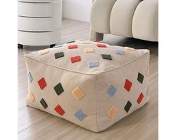 Deze rechthoekige, met stof gevulde futon geeft je woonkamer een stijlvolle touch. Hij kan gebruikt worden als voetenbankje, krukje of bankje met kussens, geschikt voor balkons, kantoren en binnenruimtes. Afmetingen: 3,45 x 30 cm, beige vierkant.