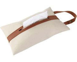 Deze rechthoekige organizer/opbergdoos van karton/PU-leer met decoratieve stroken is Geschikt voor aanrechtbladen, eetkamers, kaptafels, slaapkamers, nachtkastjes en kantoren (beige).