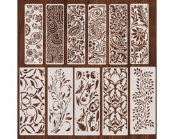 Deze set van 11 randsjablonen is geschikt voor schilderen, meubels maken, taartdecoratie, textuurtekenen, doe-het-zelf knutselwerkjes van houten muren en nog veel meer.