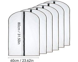 Deze set van zes transparante, hangende kledinghoezen beschermt kledingstukken zoals pakken, overhemden en jasjes effectief tegen stof. Ze zijn bovendien opvouwbaar, waardoor ze gemakkelijk op te bergen zijn,60x80cm,Zwarte rand
