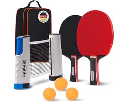 DH FitLife Tafeltennis Set voor 2 Spelers – Inclusief 2 Batjes, 3 Ballen, Uittrekbaar Mobiel Net en Opbergtas – Geschikt voor Elke Tafel