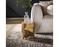 DH Interior Bijzettafel Rond Loena Massief Teakhout Ø30 cm - 30 x 30 x 40 cm - Hout - Industrieel - Rond