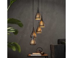 DH Interior Hanglamp Industrieel Getrapt Aya 5-lichts Zwart Bruin 5-lichts - Zwart bruin - Industrieel