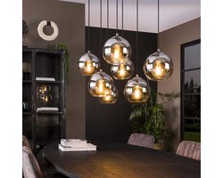 DH Interior Industriële Hanglamp Juliette 7-lichts Smokey Glass 7-lichts - Zilver - Industrieel