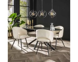 DH Interior Industriële Ovale Eettafel Zwart Keramiek met Marmereffect Sophie 180x90 cm - Keramiek - Industrieel - Rechthoek