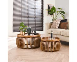 DH Interior Ronde Salontafel Set van 2 Hans Mangohout - 78 x 78 x 40 cm - Hout - Landelijk - Rond
