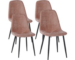 DH Interior Set van 4 Scandinavische Eetkamerstoelen Oud Roze Chenille Stof Swift - Zonder Armleuningen - Chenille - Scandinavisch & Basic