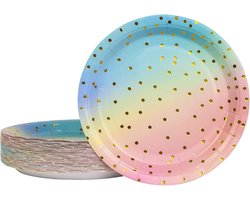 DHAIQC Papieren borden, regenboog, 17,8 cm, wegwerpborden, kleurrijk, partyborden, feestservies, set voor verjaardagen, bruiloften, jubilea, picknick, barbecues, regenboog, 50 stuks