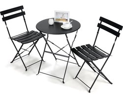 DHN 3 delig Balkonset - Balkonset meubelset - Tuintafel met 2 stoelen - Balkontafel met 2 stoelen - Zwart