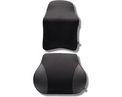 Dhoent Products® 1 set Ergonomisch Rugkussen en Hoofdkussen - Zitkussen en Nekkussen - Auto - Bed - Bank - Bureau - Rugsteun Onderrug - Voorkomt rugpijn en nekpijn - Wasbare Hoezen - Zwart