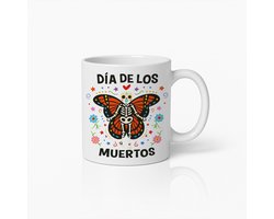 Día de los Muertos Mok – 330 ml Dag van de Doden Koffiebeker – Kleurrijk Suikerschedel en Vlinderontwerp – Mexicaans Feest Cadeau