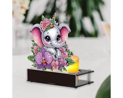 Diamant Painting Kandelaar voor Staafkaarsen - 12 x 14 cm - Unieke Tafeldecoratie voor Bruiloft en Feest, Olifant Kaarshouder met Schilderen op Nummer