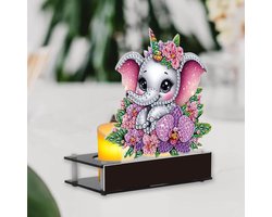 Diamant schilderen kandelaar 12 x 14 cm voor staafkaarsen - Olifant tafeldecoratie voor bruiloft en feest, unieke kaarshouder en decoratieaccessoire