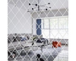 Diamant Spiegel - Zelfklevend en Veilig - 3D - Modern Design - 17 Stuks - Voor Woonkamer en Slaapkamer - Silver