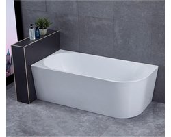 Diamond Line - Ligbad Half Vrijstaand - Links - Rechthoek - Hoekbad - 80x170x58cm - Acryl - Glans Wit - met Badwaste en Overloop