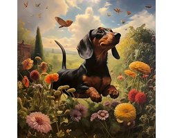 Diamond Painting Bloemen met Hond voor Volwassenen – 20x20 cm – 5D DIY Schilderen met Steentjes – Compleet Pakket met Canvas, Gereedschap & Steentjes – Wanddecoratie