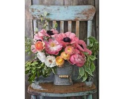 Diamond painting - Bloemen op stoel - Geproduceerd in Nederland - 30 x 40 cm - canvas materiaal - vierkante steentjes - Binnen 2-3 werkdagen in huis