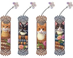 Diamond Painting Boekenleggers - 4 stuks - Kat - Compleet Hobbypakket - Ronde steentjes