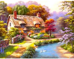 Diamond painting herfst tuin huis 30x40cm vierkante steentjes