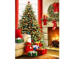 Diamond painting kerstboom openhaard bank 30x40cm vierkante steentjes