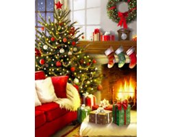 Diamond painting kerstboom openhaard bank cadeautjes 30x40cm vierkante steentjes